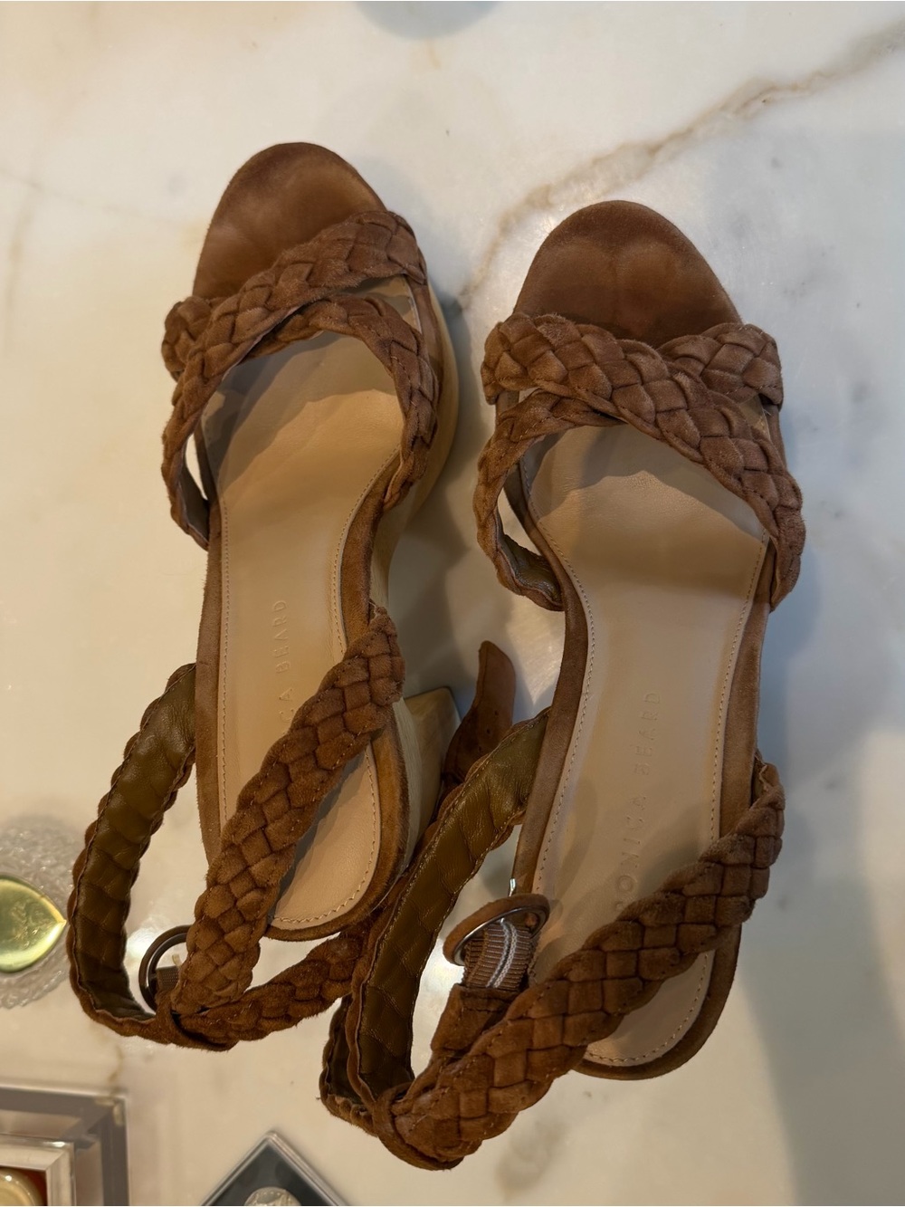 Veronica Beard Braided Strap Brown Suede Women’s Sandals